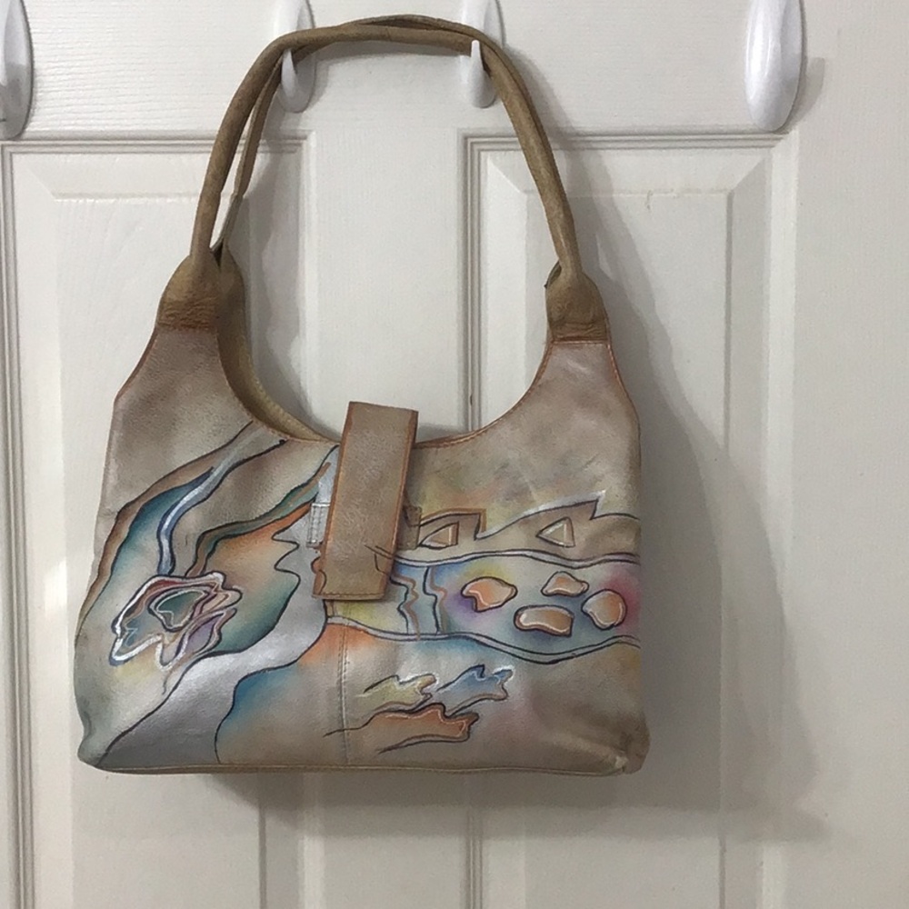 Hand Painted Designed Leather Bag by Craft Show Artist. Unique Design.
